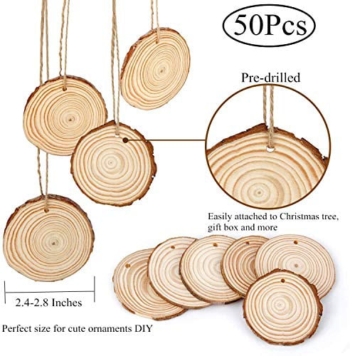 50pcs Natural Wood Slices Round Disc Tree Bark Log Wooden Circles for DIY Craft 
