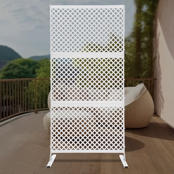 Diamond-shaped Decorative Privacy Screen, Privacy Fence Screen White Steel Privacy Screen, 3 Panels Freestanding
