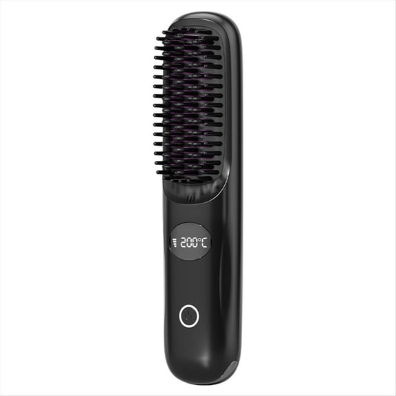Cordless Ceramic Heated Hot Brush 3 Temp Settings 160-200°C Heat Brush LCD Display Electric Hot Comb for Smooth