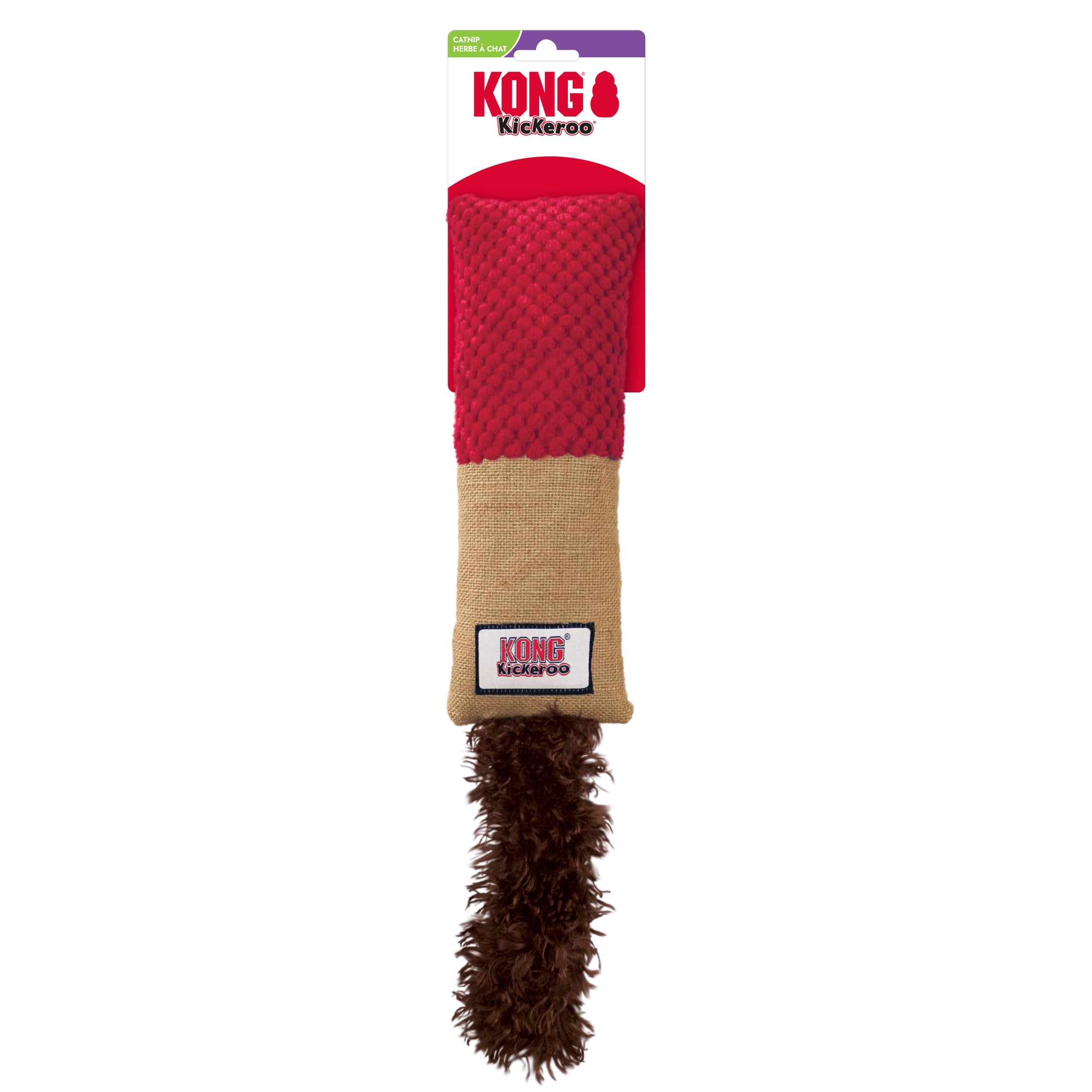 KONG® Kickeroo® Cuddler Burlap Crinkle Cat Toy, Red, with Premium North American Catnip