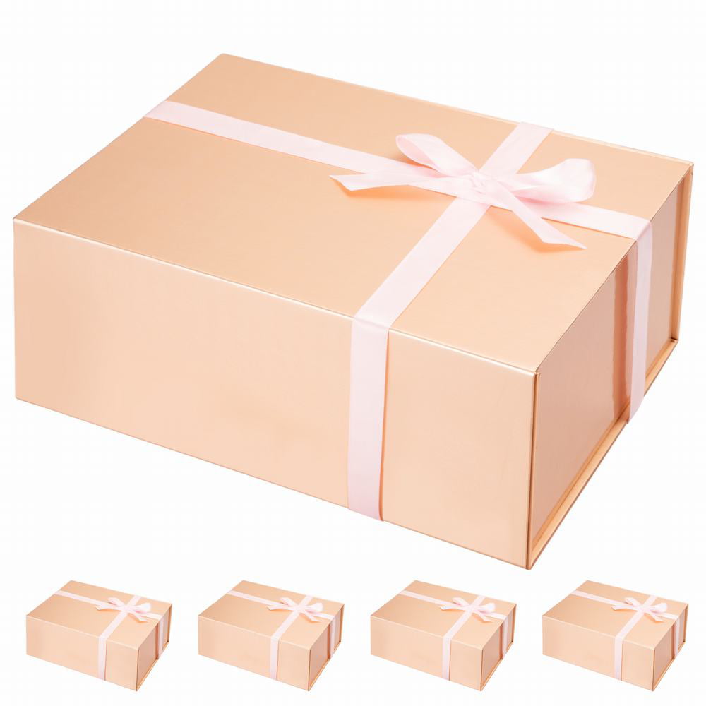 6PK RECTANGULAR RED AND CREAM GIFT BOXES W/ RIBBON PARTIES PRESENT WEDDING 