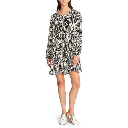 Betsey Johnson Abstract Zebra Printed Rayon Challis Flounce Hem Dress (Unisex, Black, XS (0-2))