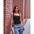 thumbnail image 6 of Women'S Bodysuits Ribbed Strappy Square Neck Sleeveless Tummy Control Tank Tops Bodysuits Black XL, 6 of 7