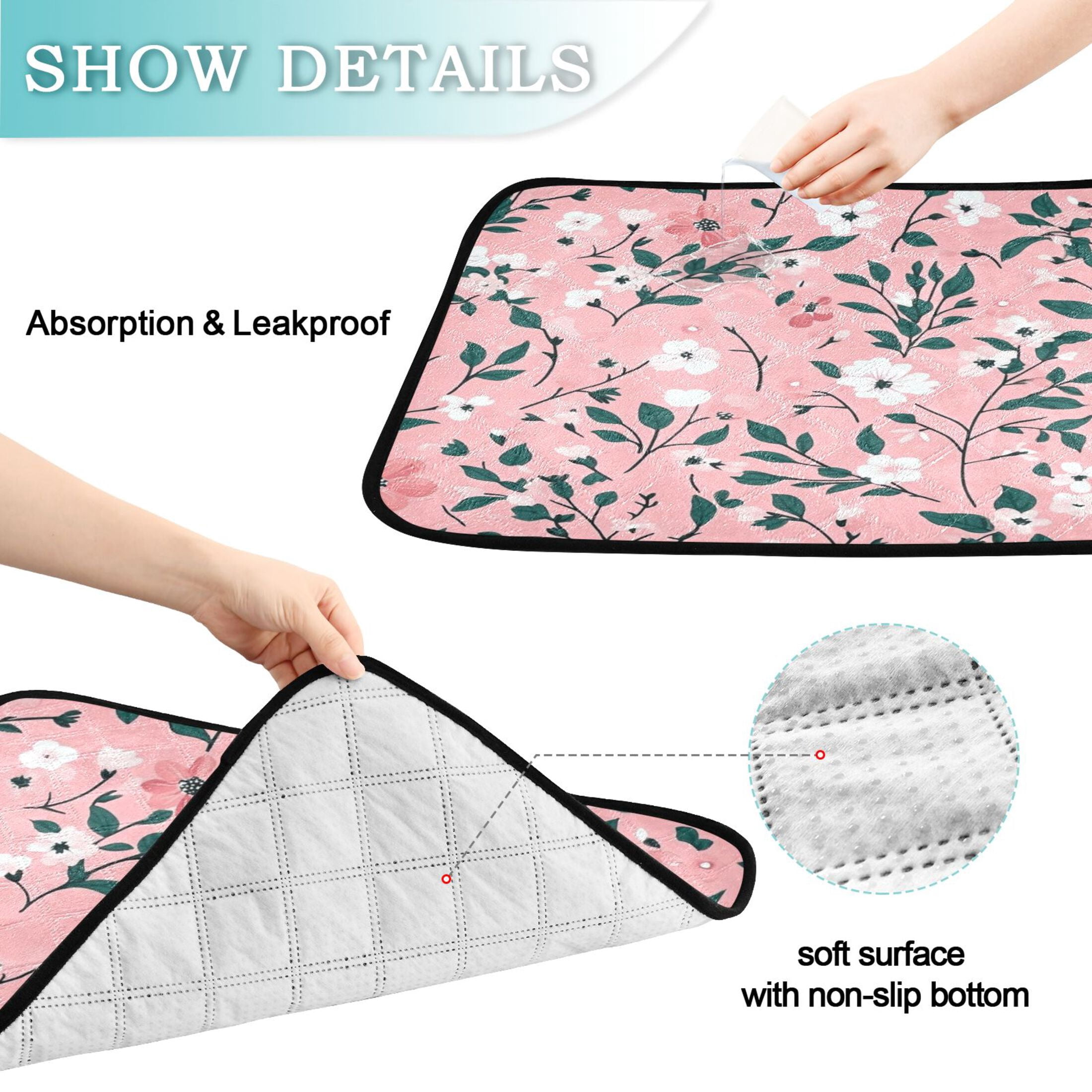 Washable Pet Pee Pads with Super Absorbent Reusable Training Pads for Dogs & Cats Pink Floral Pattern