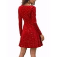 thumbnail image 3 of INSPIRE CHIC Robe de Soirée pour Femme à Imprimé d'Étoiles, Encolure Carrée, Mini Robe Vintage de Bal en Velours, TP Rouge Vin, 3 of 6