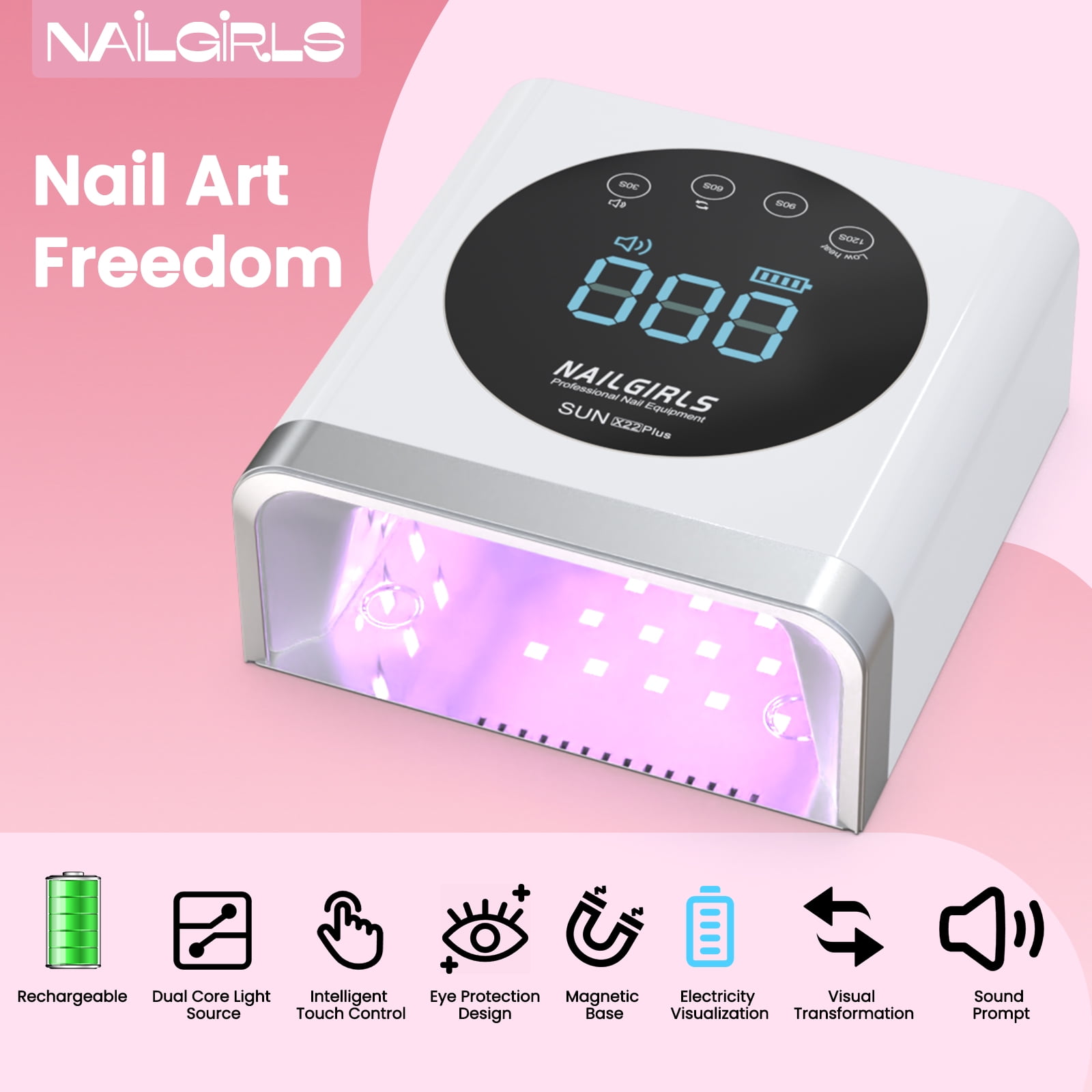 Rechargeable LED Nail Lamp, 150W Professional UV Nail Light for Gel Polish with 4 Timers & Smart Sensor, 36 PCS Powerful Lamp Beads, LCD Display for Nail Salon and Home
