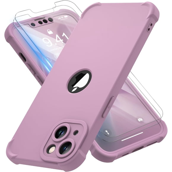 TEMOGU-for iPhone 13 Case with [2 Tempered Glass Screen Protector] [Camera Protection] Shockproof Soft Silicone Back and Hard PC Protective Bumper Cover for iPhone 13 Phone case (2021)-Blackcurrant