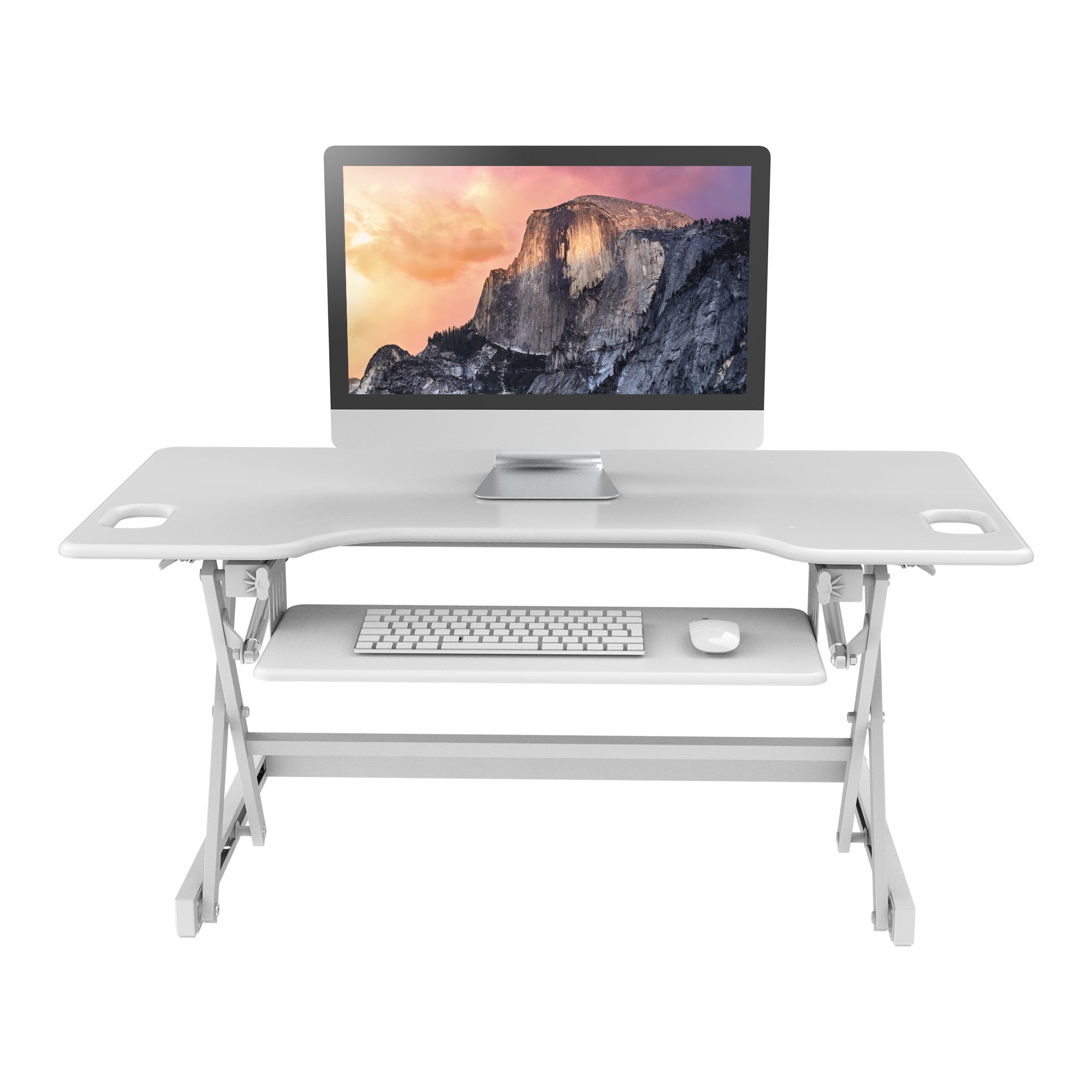 Rocelco 46" Large Height Adjustable Standing Desk Converter, Quick Sit Stand Up Triple Monitor Riser, Gas Spring Assist Computer Workstation, Retractable Keyboard Tray, White (R DADRW-46)