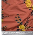thumbnail image 1 of Soimoi Brown Japan Crepe Satin Fabric Leaves & Floral Decor Fabric Printed BTY 42 Inch Wide, 1 of 1