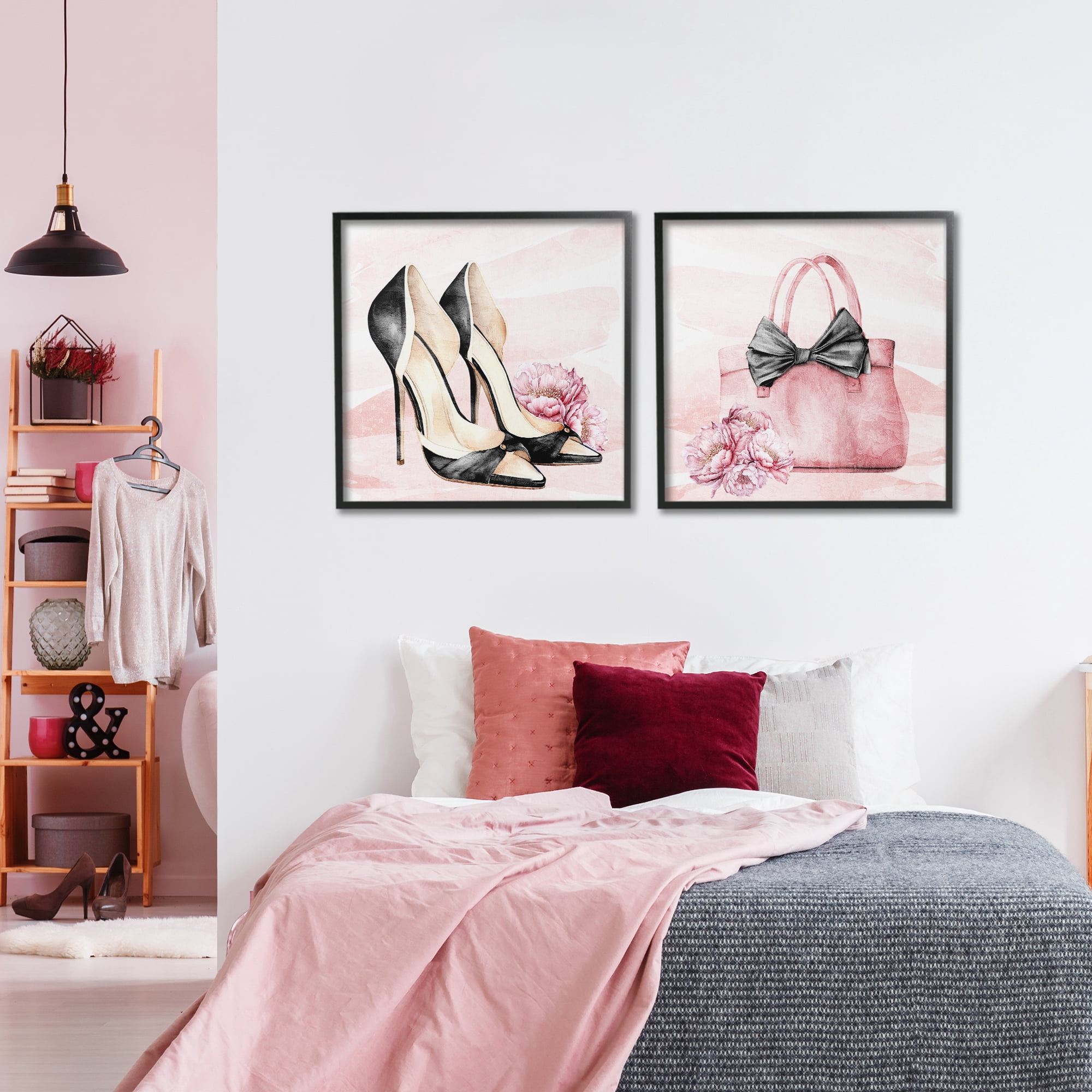 Stupell Industries Rosy Glam Time Shoes 2 Piece Black Framed Giclee Art Set, design by Kim Allen