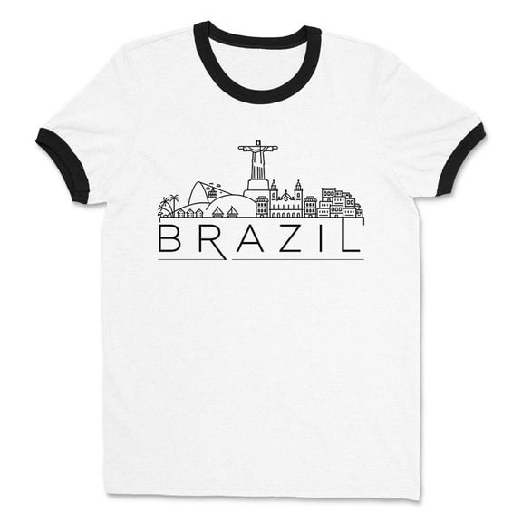 Skyline Brazil Ringer Tee Shirt Unisex Large White/Black