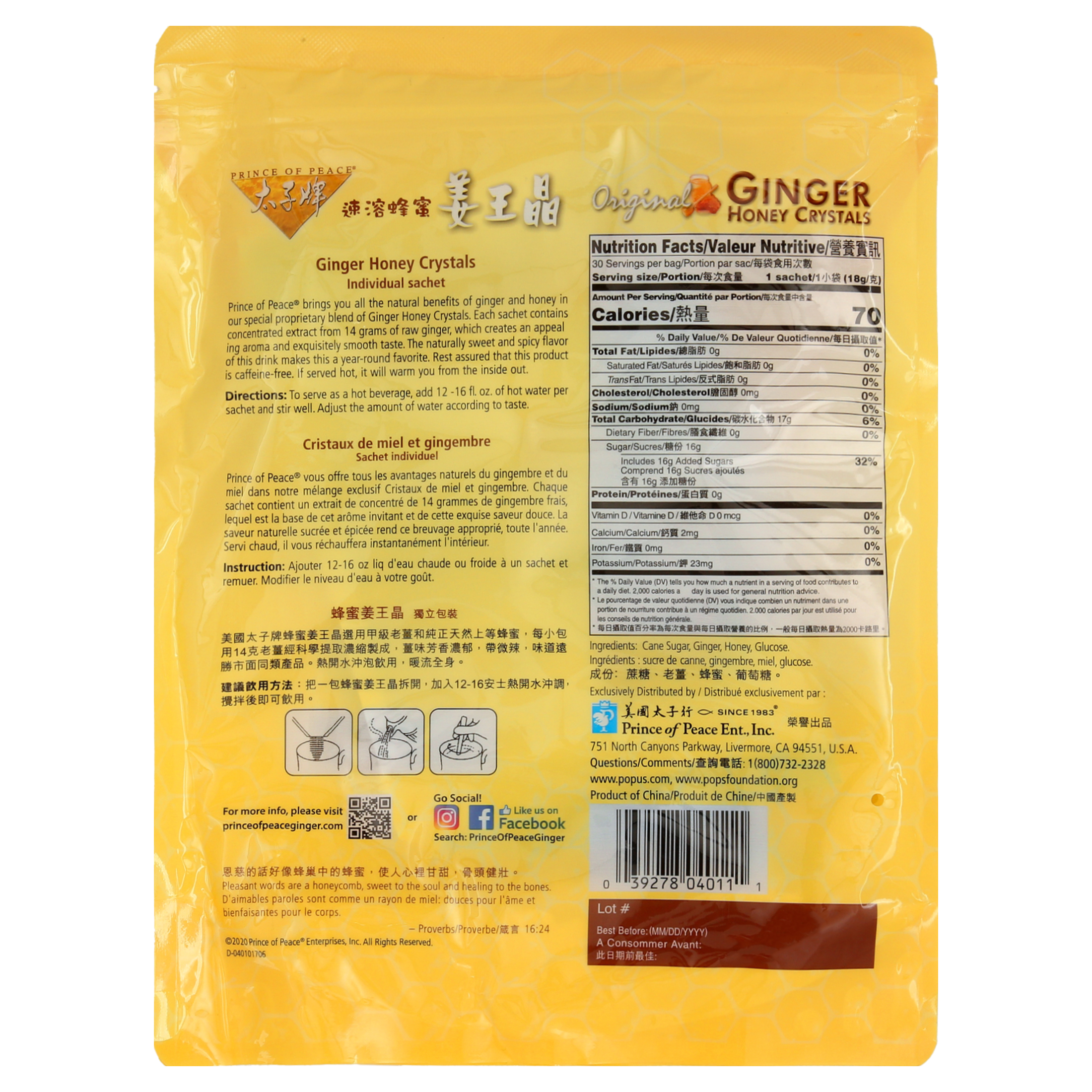 Prince Of Peace Ginger Honey Crystals, 30 Ct, Pack of 2