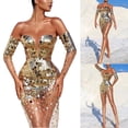 thumbnail image 2 of Vestido de noche ajustado con lentejuelas, hombros descubiertos y manga larga para dama, 2 of 8