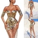 thumbnail image 2 of Vestido de noche ajustado con lentejuelas, hombros descubiertos y manga larga para dama, 2 of 8