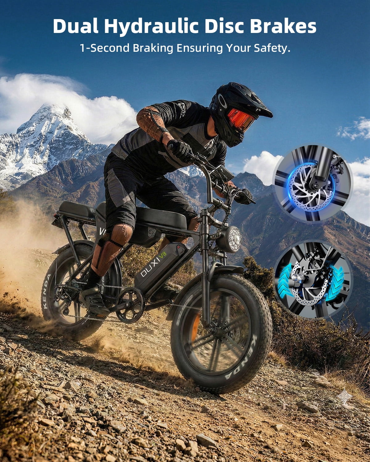 OUXI V8 Max Electric Bike for Adults, 48V 30Ah Battery 20" Fat Tire Electric Mountain Fat Tire Ebike 750W 28MPH, UL2849