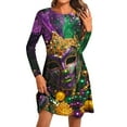 thumbnail image 2 of SDNall Mardi Gras Dress for Women Fashion Round-Neck Short Sleeved Printed Pullover Dress Short Dress for Women, 2 of 5