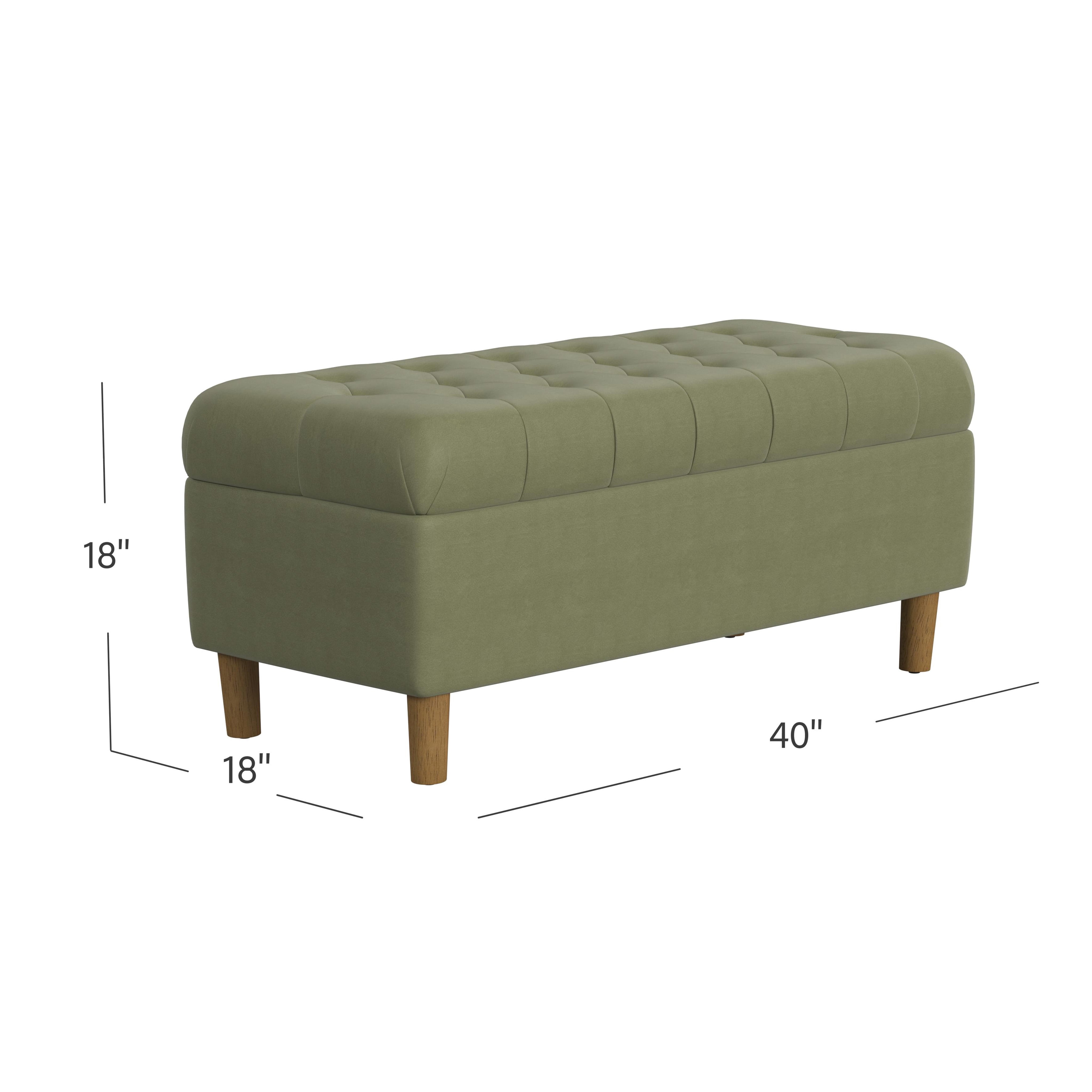 HomePop Button Tufted Storage Bench, 40"W x 18"D x 18"H, Light Sage Green Velvet