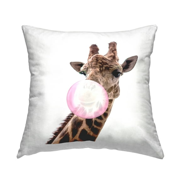 Stupell Industries Fun Giraffe Blowing Bubblegum Square Decorative Printed Throw Pillow Design By Emma P, 18 x 18