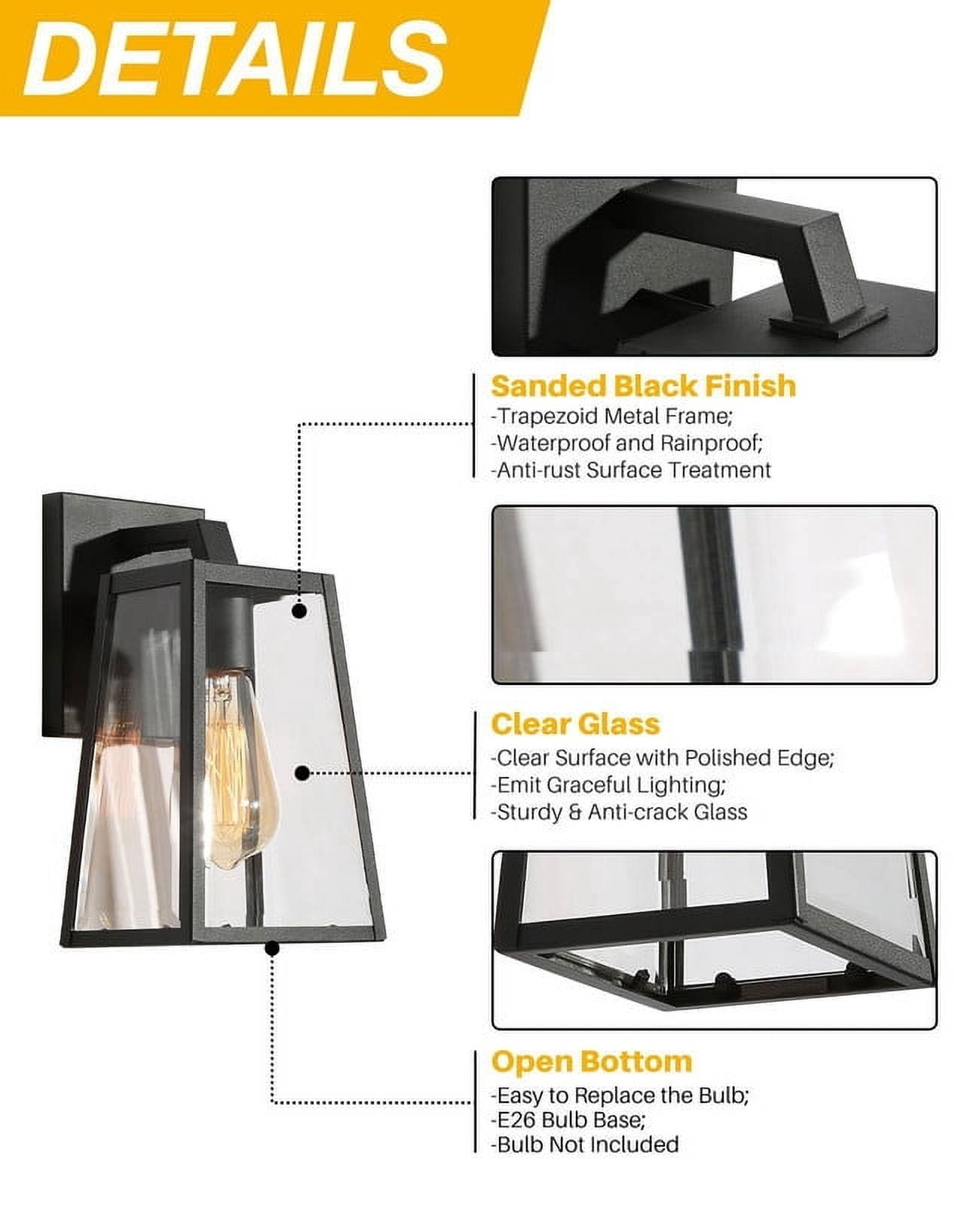 LNC Black Outdoor Trapezoid Wall Sconce with Clear Glass, Wet-Rated Porch & Garage Light