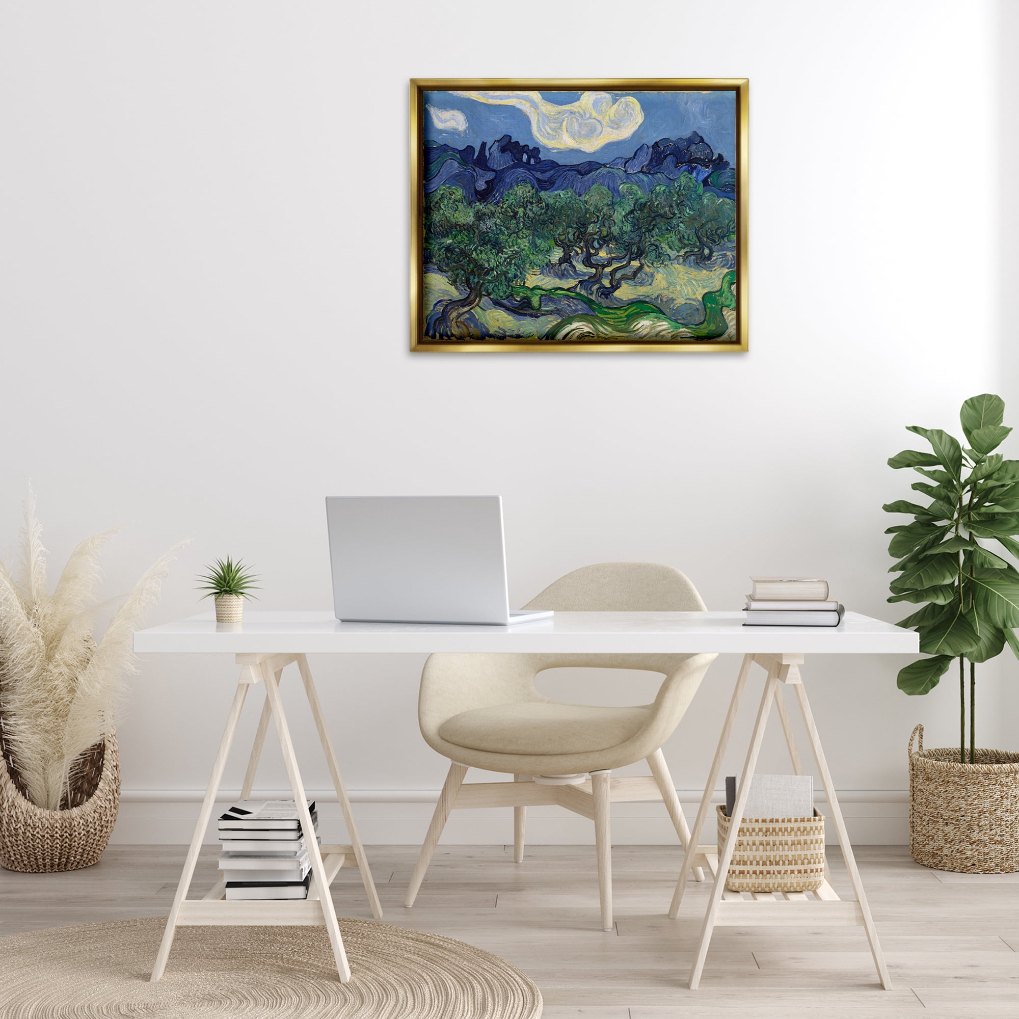 Stupell Industries Van Gogh Olive Trees Landscape Landscape & Nature Painting Gold Floater Framed Canvas Art Print Wall Art, 31 x 25