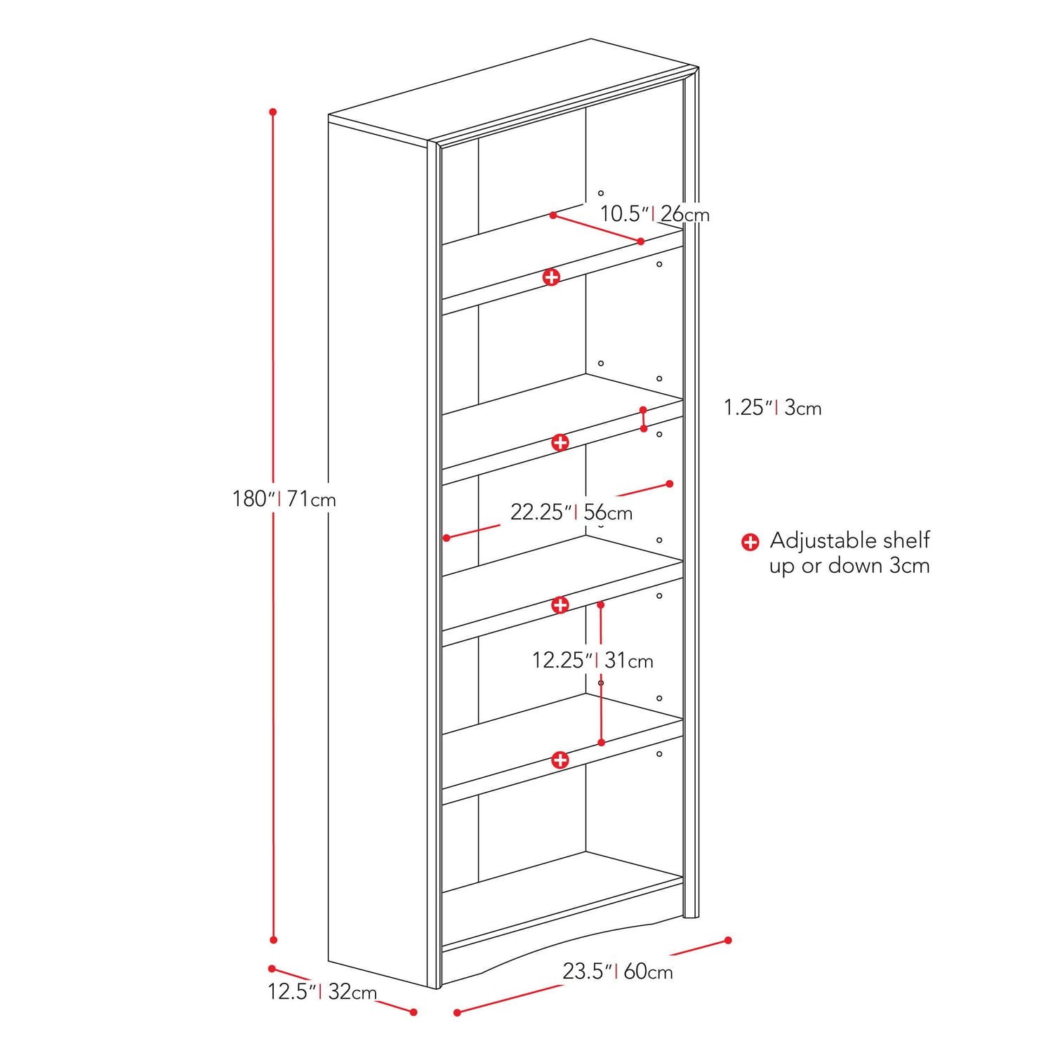 Bibliothèque Corliving Quadra en bois d'ingénierie à 5 niveaux pour adultes avec 4 tablettes réglables