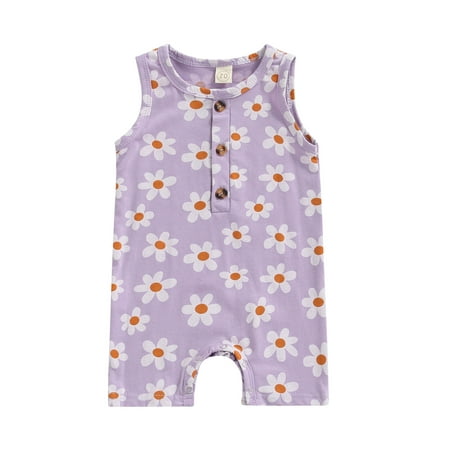 

Multitrust Baby Boy Girl Fruit Print Jumpsuit Shorts Button Floral Bodysuit Top Sleeveless Crew Neck Romper Infant Summer Clothes