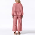 thumbnail image 5 of Szluipve Women Gingham Plaid 2 Piece Outfit Long Sleeve Ruffle Hem Loose Top Wide Leg Cropped Pants Casual Loungewear Set Pink S, 5 of 5