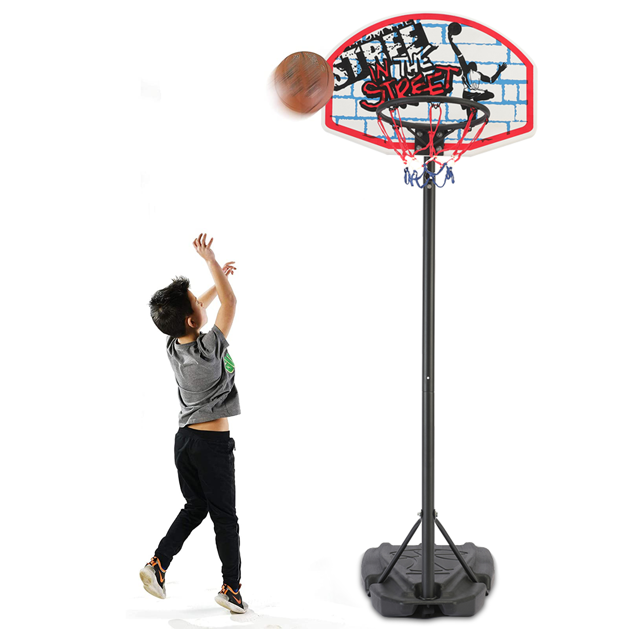 SYNGAR Portable Basketball Hoop on Wheels, 4.6-6.2ft Height Adjustable Basketball Hoop and Goal, Basketball Stand with Backboard, Indoor & Outdoor Basketball Play Set for Kids/Boys/Girls, D7714 - image 1 of 11