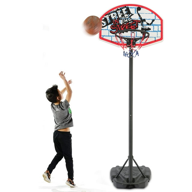 SYNGAR Portable Basketball Hoop on Wheels, 4.6-6.2ft Height Adjustable Basketball Hoop and Goal, Basketball Stand with Backboard, Indoor & Outdoor Basketball Play Set for Kids/Boys/Girls, D7714