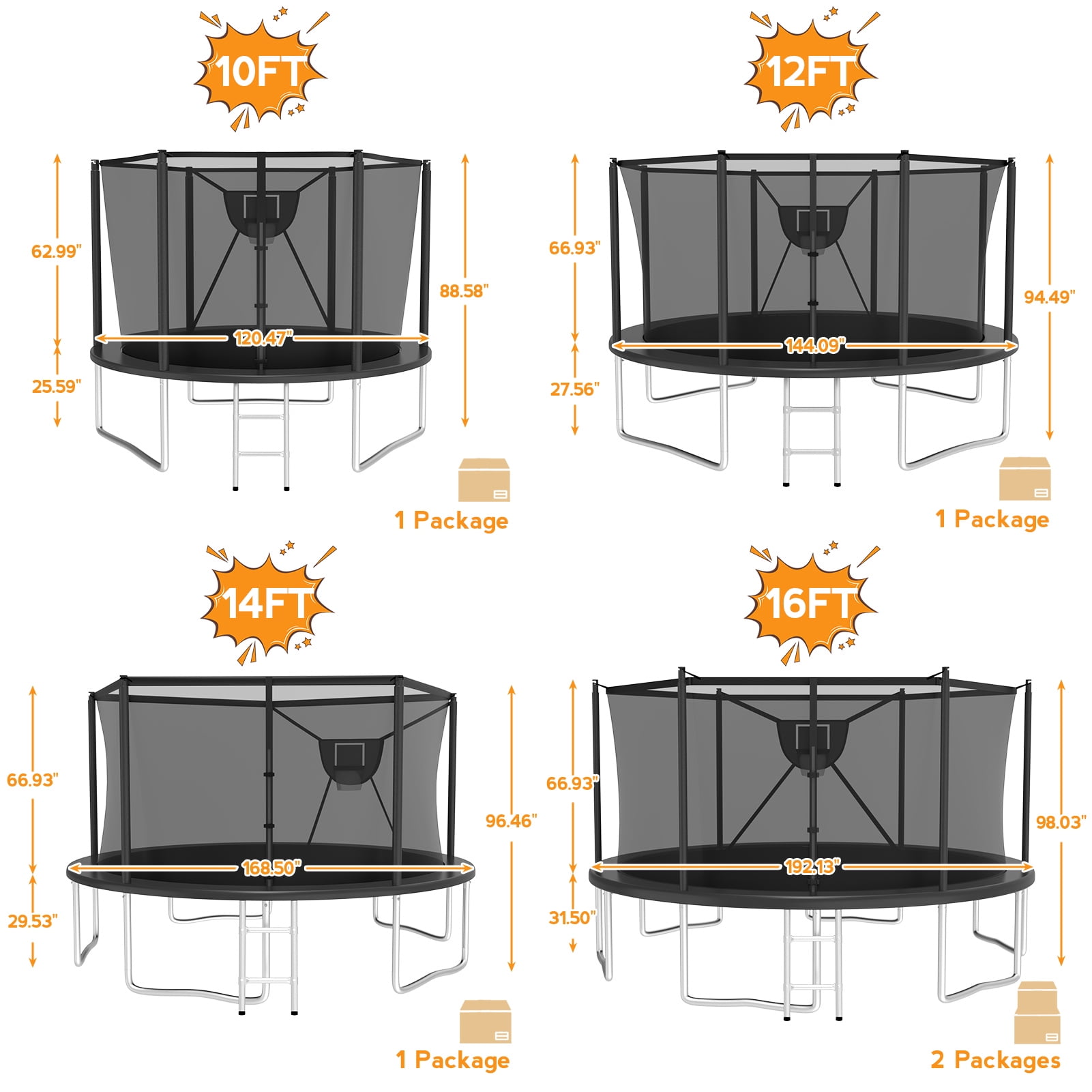 KOFUN Trampoline 12FT with Basketball Hoop for Kids and Adults, Capacity 1200LBS, Outdoor Backyard Trampoline with Enclosure Net, Ladder, Light, Black