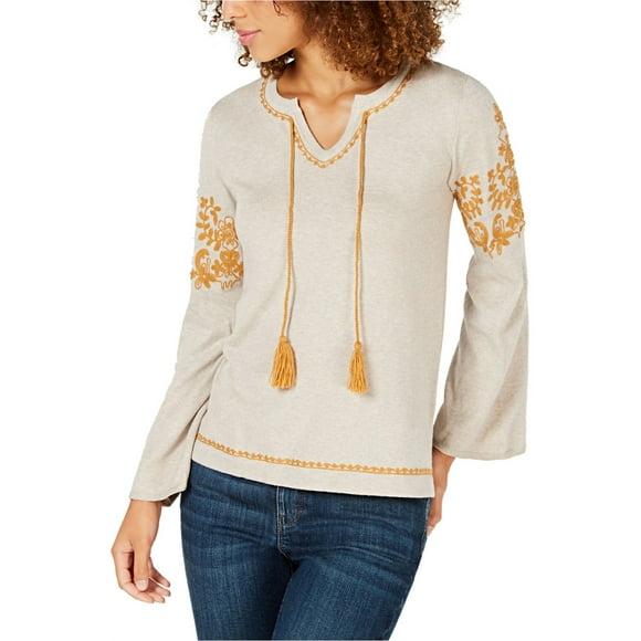 Style & Co. Blouse Paysanne en Tricot pour Femmes, Beige, Très Grand