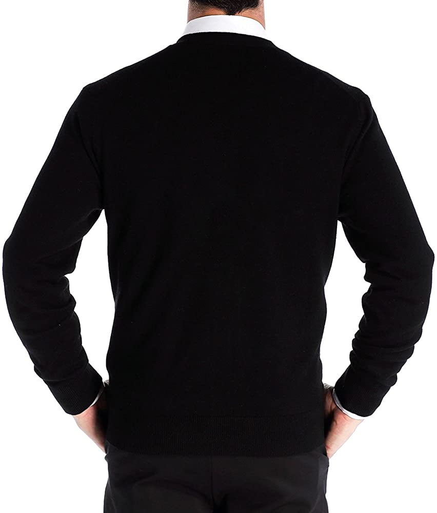 Kallspin Men’s Cashmere Wool Blend Relaxed Fit V Neck Knitted Jumper Sweater 