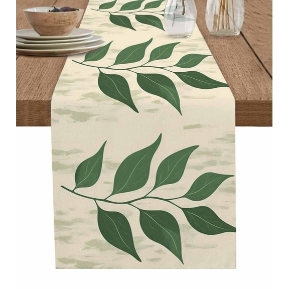 Hokiten Table Runners 36 Inches Long Dress Scarves, Green Botanical Farmhouse Kitchen/Dining Table Runner, Short Coffee Tablerunners, Tropical Leaves Vintage 13x36 Inch