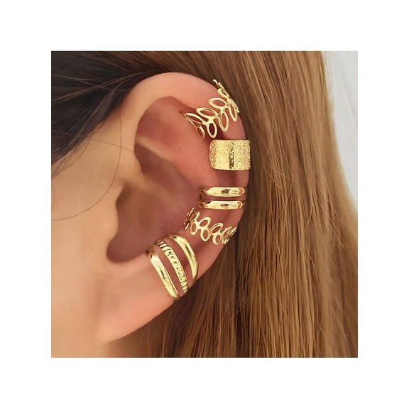 Gold Ear Cuff Earrings For Women 5Pcs Statement Silver Ear Cuffs Earrings Sets Leaf Non Pierced Clip On Lightweight Earrings
