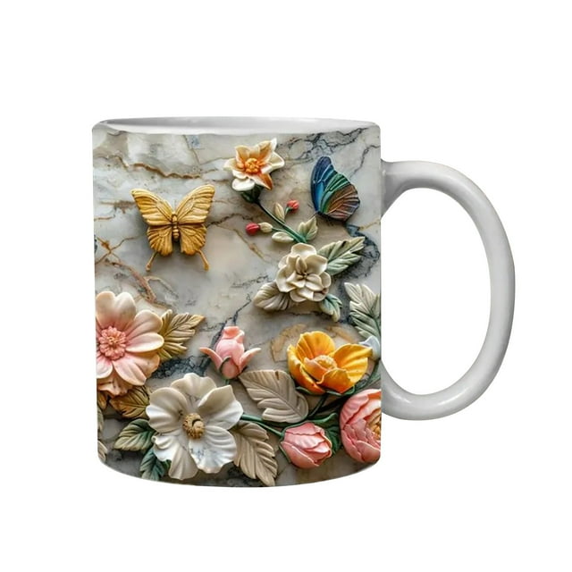 Sublimation Ceramic Coffee Mug with Elegant Rose Design, 11oz Capacity; Microwave & Dishwasher Safe, Durable for Hot/Cold Beverages