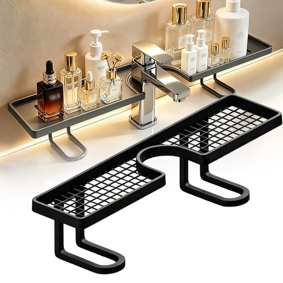 19.69 Inch No-Drill Over The Sink Shelf – U Shape Faucet Storage Rack for Bathroom, Toothbrushes, Cups, Cosmetics, Shampoos (Black/White)