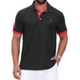 thumbnail image 1 of Camiseta polo de piqué para hombres Inspire Chic para el Día del Padre, con patrón y contraste de color, camisetas de golf 2XL en negro, 1 of 6