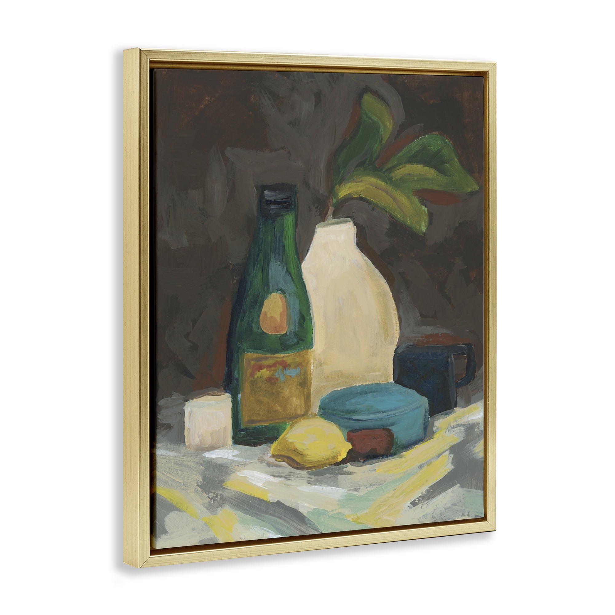 Stupell Industries Traditional Still Life Depiction Plants & Flowers Painting Gold Floater Framed Canvas Art Print Wall Art, 25 x 31