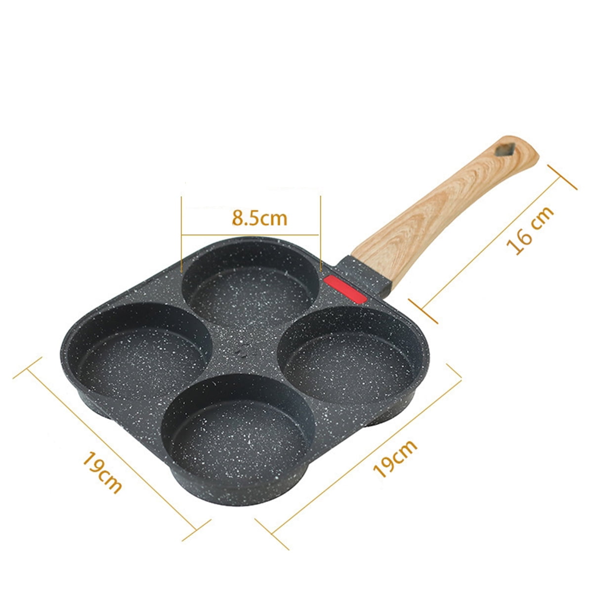 Non-stick Egg Frying Pan, 4 Holes Skillet with Handle,Multifunctional Wooden Handle Omelet Non-stick Cookware Frying Pan,Versatile Breakfast Skillet for Eggs Pancakes Plett Crepes(White)
