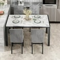 thumbnail image 5 of LinkRomat 5-Piece Marble Dining Table Set, Modern Kitchen Table and 4 Upholstered Grey PU Chairs for Dining Room, Dinette, Compact Space Saving Dining Furniture Set, Table Edging, 5 of 10