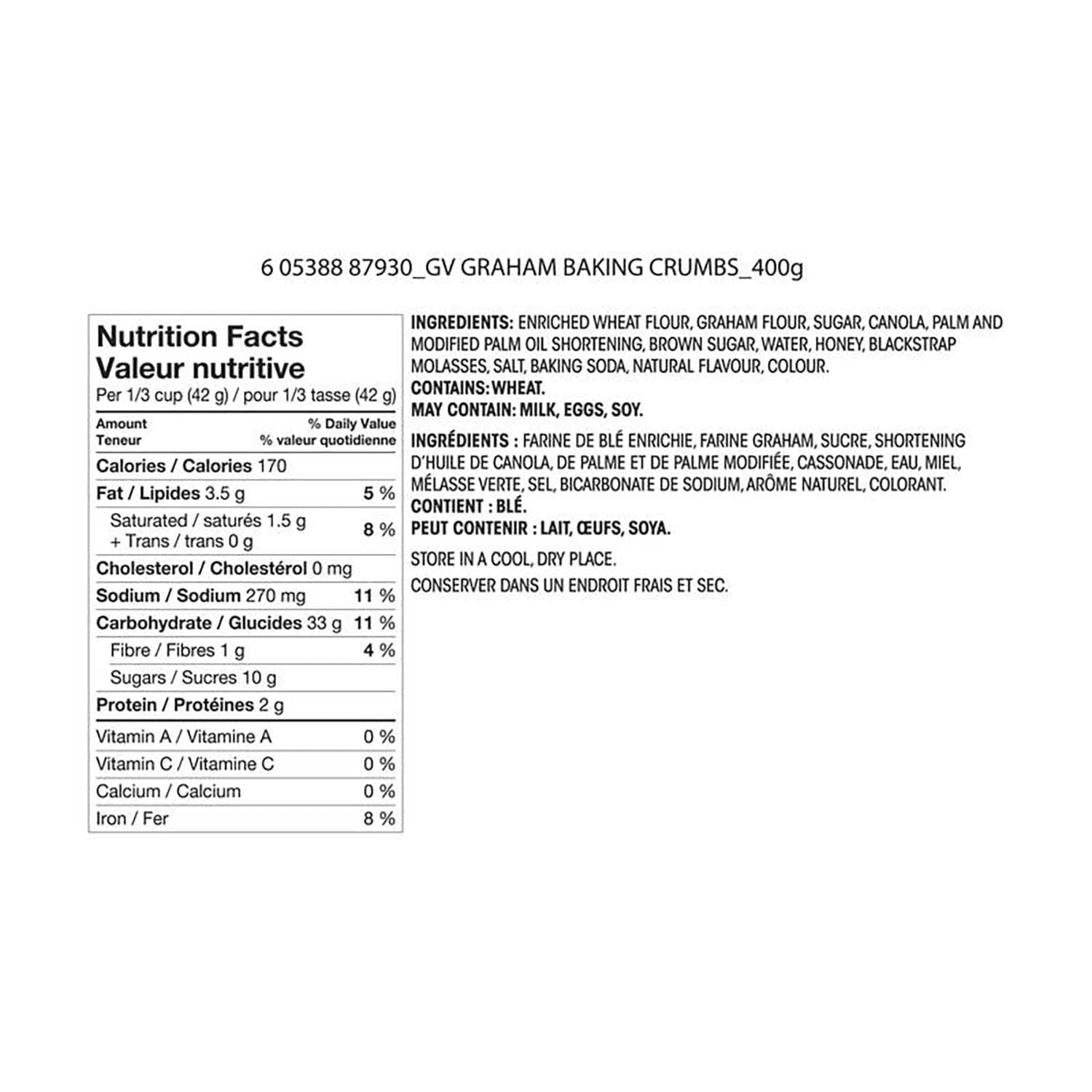 Great Value Graham Baking Crumbs, 400 g