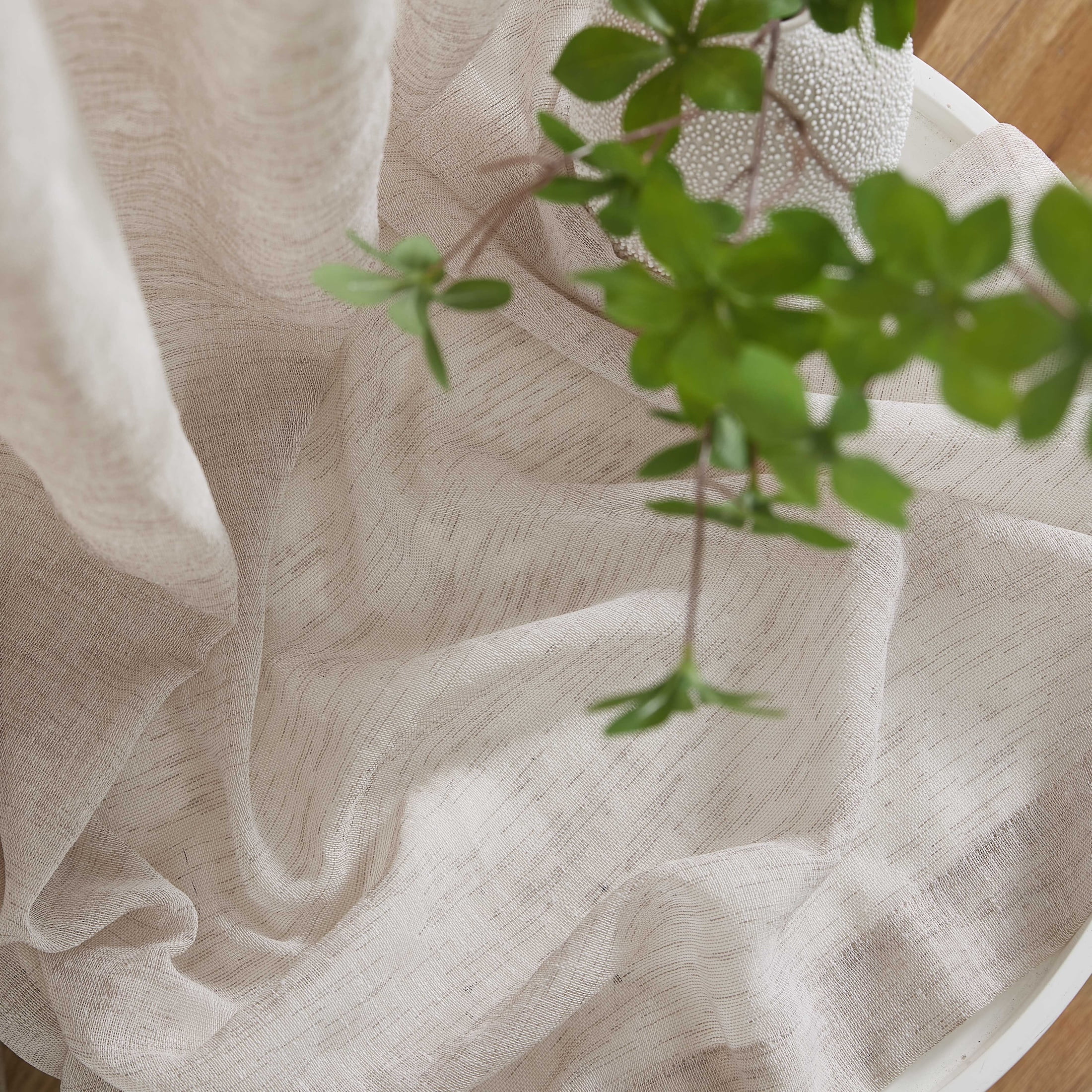 THD Zoey Faux Linen Textured Semi Sheer Window Rod Pocket Thick Curtains Drapery Panels, 2 Panels