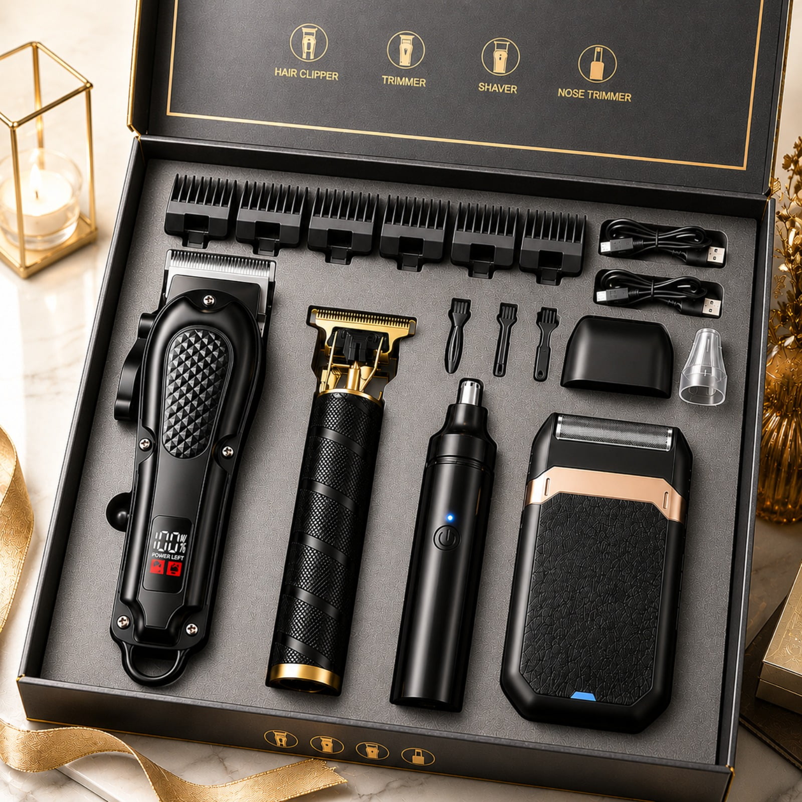 Rechargeable Electric Grooming Hair Clipper Kit with LCD Battery Display