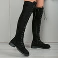thumbnail image 6 of Tawop Boots for Women Knee High Low Heel Lace Up Side Zip Round Toe Fall Black Boots, 6 of 8