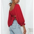 thumbnail image 4 of Puff Sleeve Tie Back Crop Blouse, Fashion Skin Friendly Square Neck All Match Cute Off Shoulder Wrap Crop Top  For Date Work Home Type 1,Type 2,Type 3,Type 4, 4 of 6