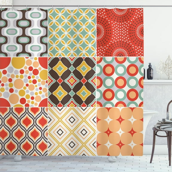 Ambesonne Colorful Shower Curtain, Vintage Abstract Shape, 69"Wx75"L, Multicolor