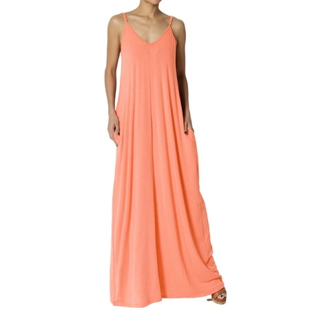 - TheMogan Women's V-Neck Draped Jersey Casual Beach Cami Long Maxi Dress W Pocket