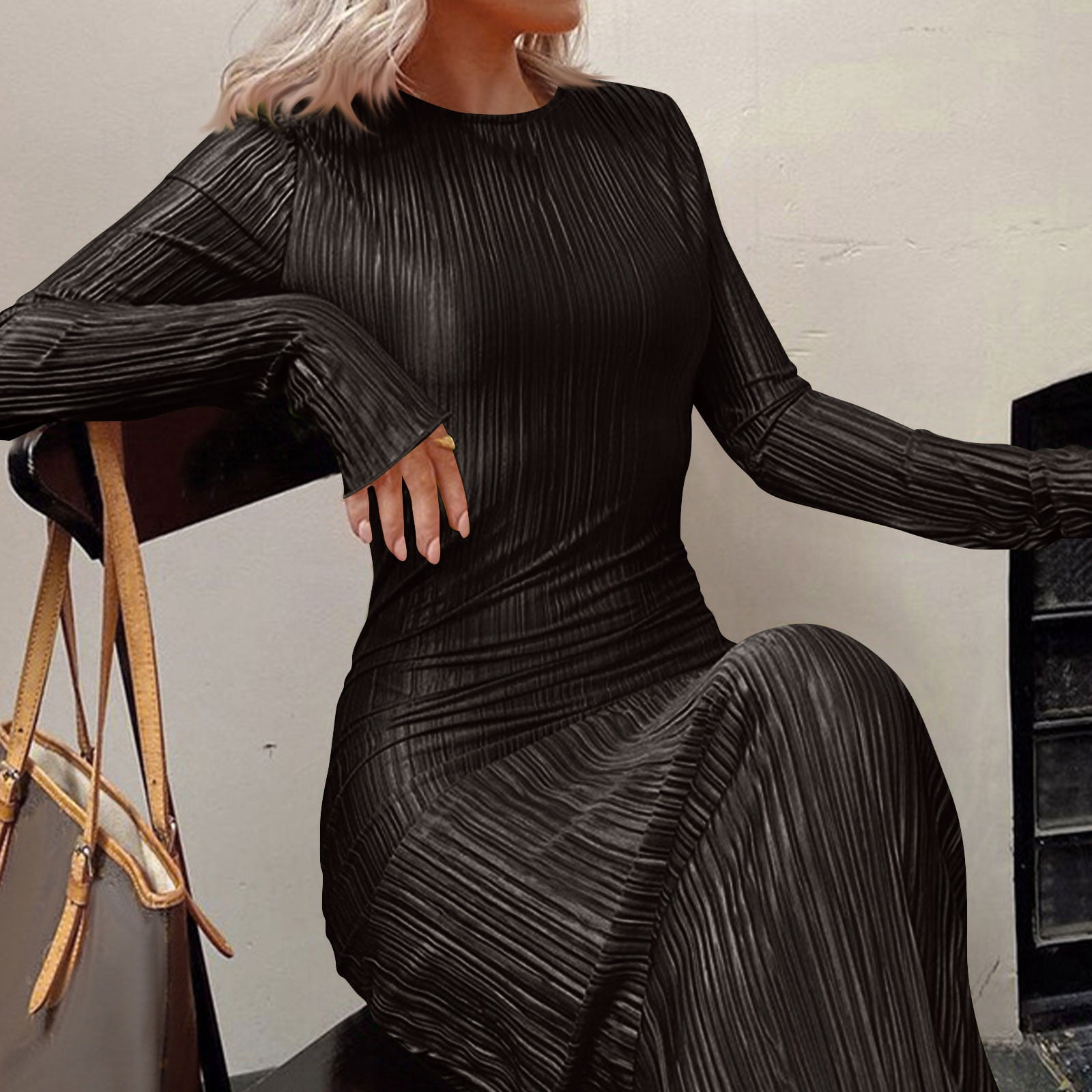 Blmnix Sheath Party Dresses for Women 2025 Black Vacation Long Party Fashion Mock Neck Long Sleeve Dresses
