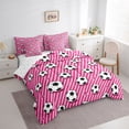 thumbnail image 2 of Castle Fairy Sport Soccer King Bedding 7pcs, Geometric Stripes King Bed in a Bag, Black White Pink, 2 of 7