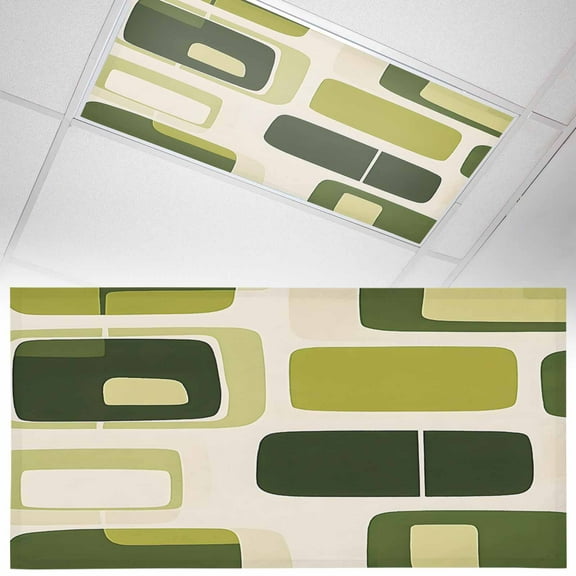 1 Pack Abstract Green Block Fluorescent Light Covers for Ceiling Lights Dark Green Square Modern Art Magnetic Ceiling Light Covers Overhead Light Filters for Office Classroom Home